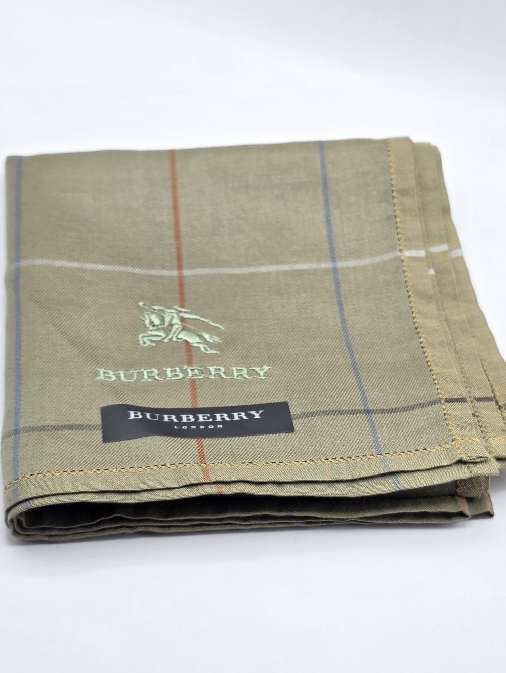 Burberry Khaki Plaid Cotton Handkerchief